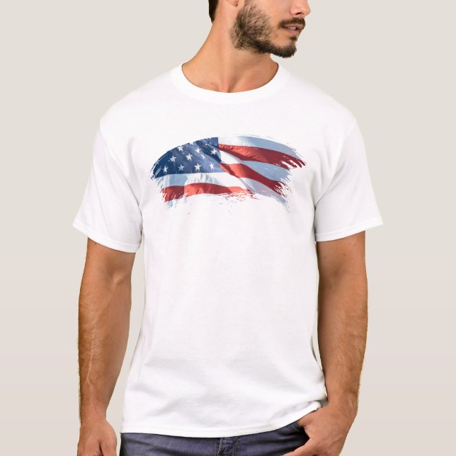 Patriotic Brush Stroke American Flag T-Shirt (Front)