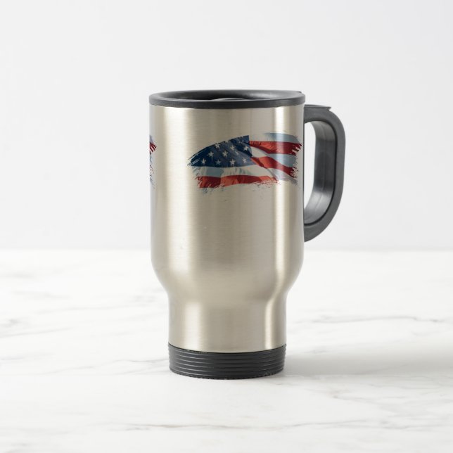Patriotic Brush Stroke American Flag Travel Mug (Front Right)