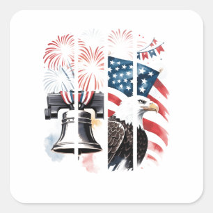 Patriotic Brushstroke – Fireworks, Flag, Eagle Square Sticker