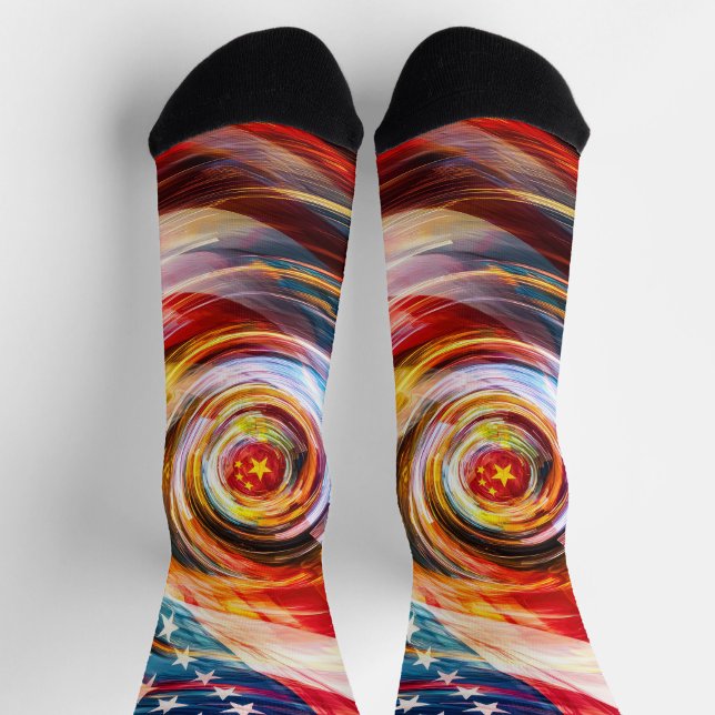 Patriotic Brushstroke Fusion Socks ("Where bold color meets global flair")