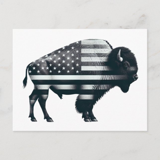 Patriotic Buffalo American Flag Postcard (Front)