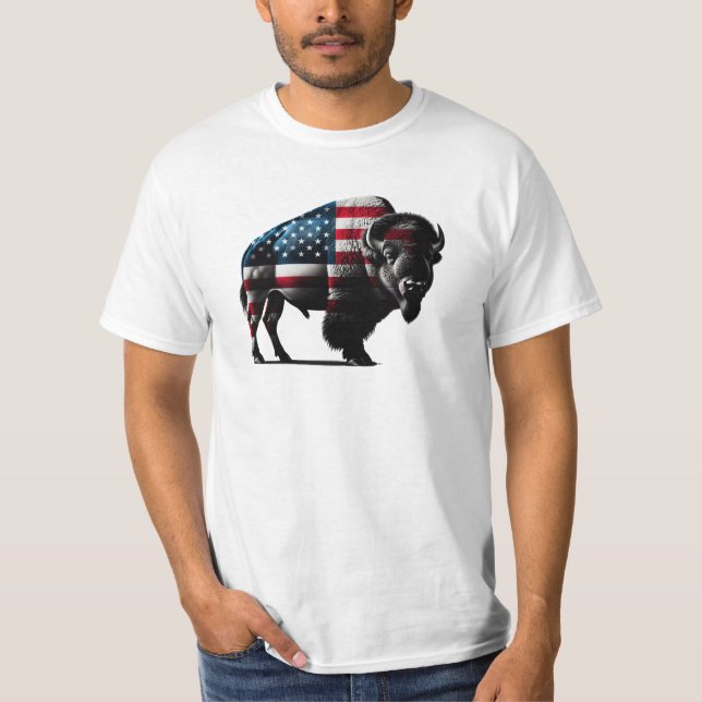 Patriotic Buffalo American Flag T-Shirt (Front)