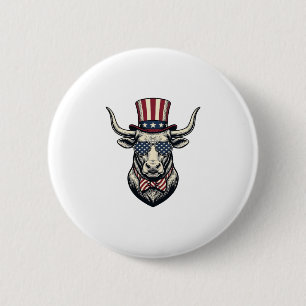 Patriotic Bull Design Vintage Engraving Americana 6 Cm Round Badge