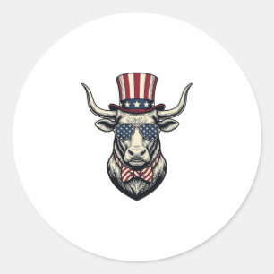 Patriotic Bull Design Vintage Engraving Americana Classic Round Sticker
