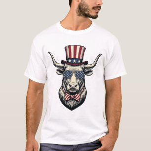 Patriotic Bull Design Vintage Engraving Americana T-Shirt