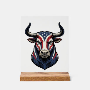 Patriotic Bull Head Vintage Engraving Design_1 Acrylic Sign