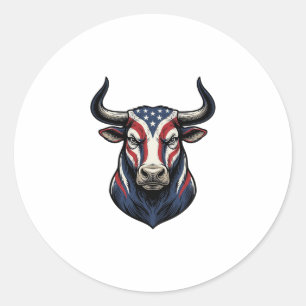 Patriotic Bull Head Vintage Engraving Design_1 Classic Round Sticker