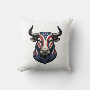 Patriotic Bull Head Vintage Engraving Design_1 Cushion