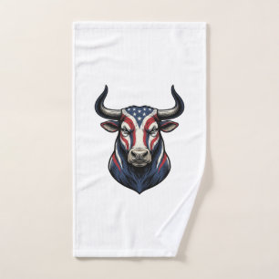 Patriotic Bull Head Vintage Engraving Design_1 Hand Towel