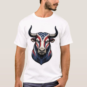 Patriotic Bull Head Vintage Engraving Design_1 T-Shirt