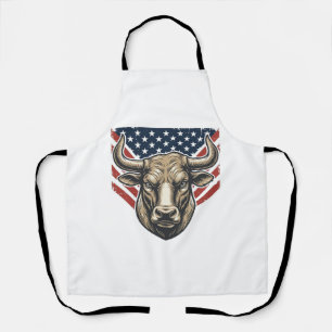 Patriotic Bull Head Vintage Engraving Vector Art_1 Apron