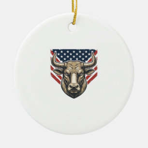 Patriotic Bull Head Vintage Engraving Vector Art_1 Ceramic Tree Decoration