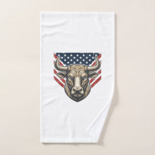 Patriotic Bull Head Vintage Engraving Vector Art_1 Hand Towel
