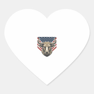 Patriotic Bull Head Vintage Engraving Vector Art_1 Heart Sticker