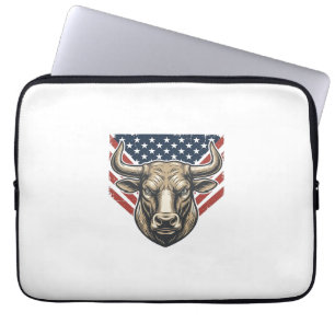 Patriotic Bull Head Vintage Engraving Vector Art_1 Laptop Sleeve