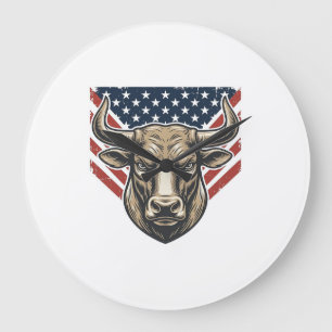 Patriotic Bull Head Vintage Engraving Vector Art_1 Large Clock