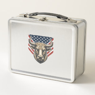 Patriotic Bull Head Vintage Engraving Vector Art_1 Metal Lunch Box