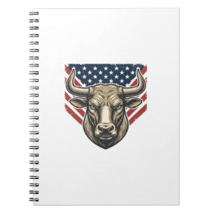 Patriotic Bull Head Vintage Engraving Vector Art_1 Notebook