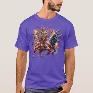 Patriotic Bull Rider Fireworks USA Independence T-Shirt