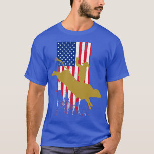 Patriotic Bull Rider Rodeo Cowboy with American Fl T-Shirt