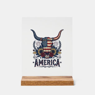 Patriotic Bull Skull America Vintage 4th of July S Acrylic Sign