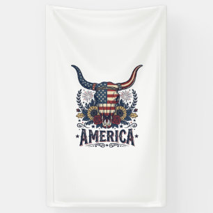 Patriotic Bull Skull America Vintage 4th of July S Banner