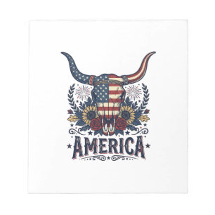 Patriotic Bull Skull America Vintage 4th of July S Notepad