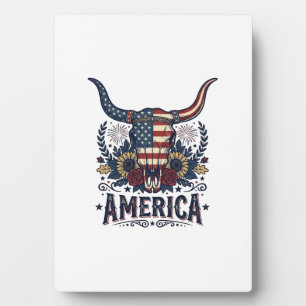 Patriotic Bull Skull America Vintage 4th of July S Plaque