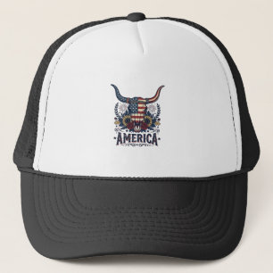 Patriotic Bull Skull America Vintage 4th of July S Trucker Hat