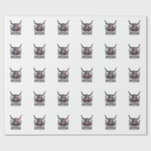 Patriotic Bull Skull America Vintage 4th of July S Wrapping Paper