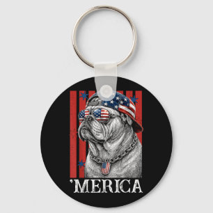 Patriotic Bulldog 4th Of July America Men Women Key Ring