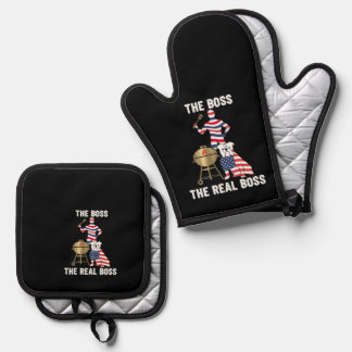  Patriotic Bulldog BBQ The Real Boss Oven Mitt & Pot Holder Set
