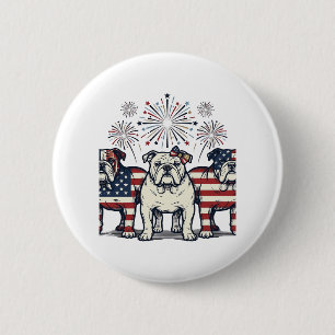 Patriotic Bulldog Fireworks Vintage Engraving Desi 6 Cm Round Badge