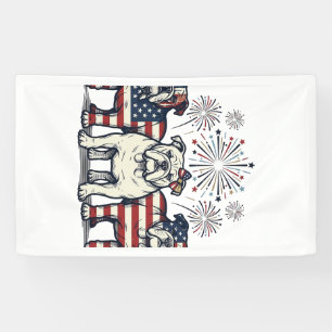 Patriotic Bulldog Fireworks Vintage Engraving Desi Banner