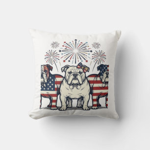 Patriotic Bulldog Fireworks Vintage Engraving Desi Cushion