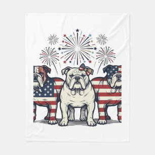 Patriotic Bulldog Fireworks Vintage Engraving Desi Fleece Blanket