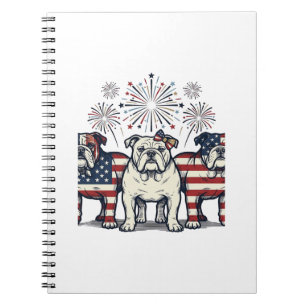 Patriotic Bulldog Fireworks Vintage Engraving Desi Notebook