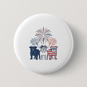 Patriotic Bulldog Fireworks Vintage Vector Design_ 6 Cm Round Badge