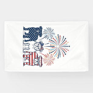 Patriotic Bulldog Fireworks Vintage Vector Design_ Banner