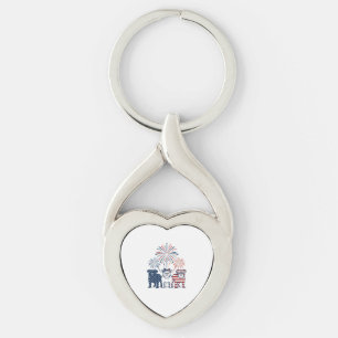 Patriotic Bulldog Fireworks Vintage Vector Design_ Key Ring