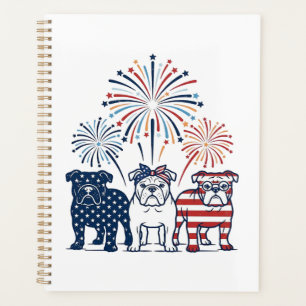 Patriotic Bulldog Fireworks Vintage Vector Design_ Planner