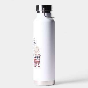 Patriotic Bulldog Fireworks Vintage Vector Design_ Water Bottle