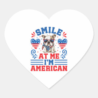 Patriotic Bulldog for 4th Of July Heart Sticker