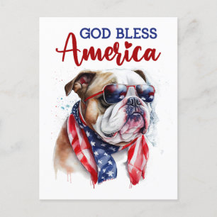 Patriotic Bulldog, God Bless America Postcard