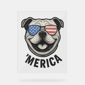 Patriotic Bulldog 'MERICA – USA Flag Sunglasses De Acrylic Sign