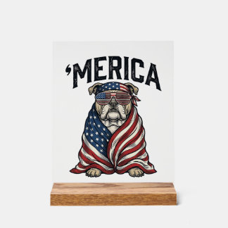Patriotic Bulldog 'Merica Vintage Vector Shirt Des Acrylic Sign