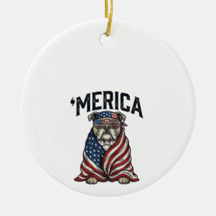 Patriotic Bulldog 'Merica Vintage Vector Shirt Des Ceramic Tree Decoration