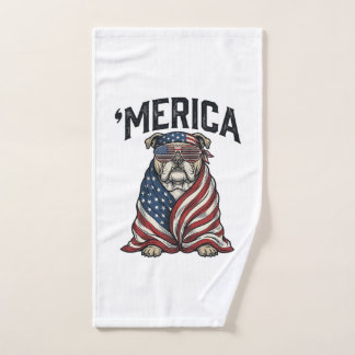 Patriotic Bulldog 'Merica Vintage Vector Shirt Des Hand Towel