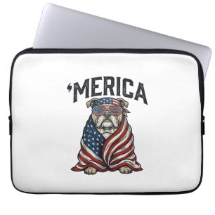Patriotic Bulldog 'Merica Vintage Vector Shirt Des Laptop Sleeve