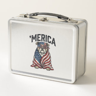 Patriotic Bulldog 'Merica Vintage Vector Shirt Des Metal Lunch Box